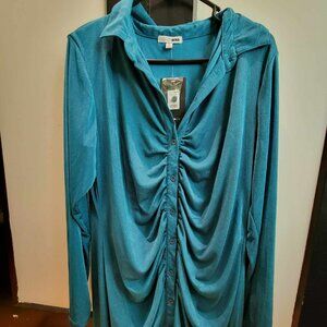 turquoise button down long sleeve dress with v neck